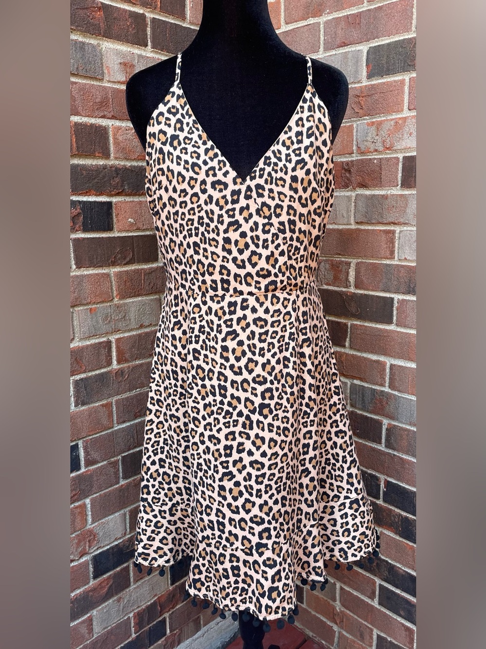 THML Anthropologie Strappy Leopard Print Mini Dress Fringe Hem Sz M Summer Party